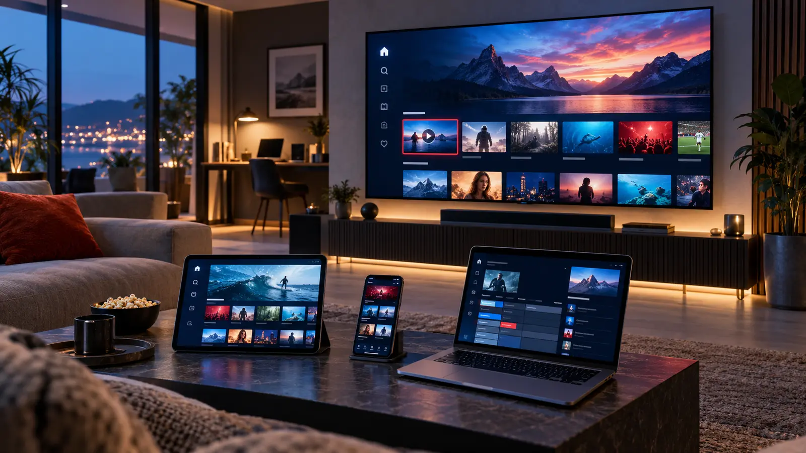 Worldwide best IPTV viewing setup across a smart television, tablet, smartphone and laptop