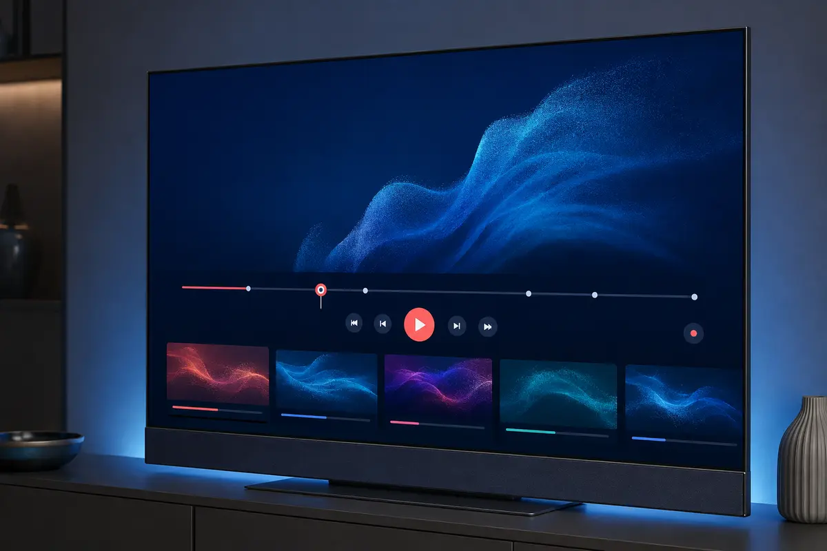 A generic catch-up replay timeline displayed on a modern smart television