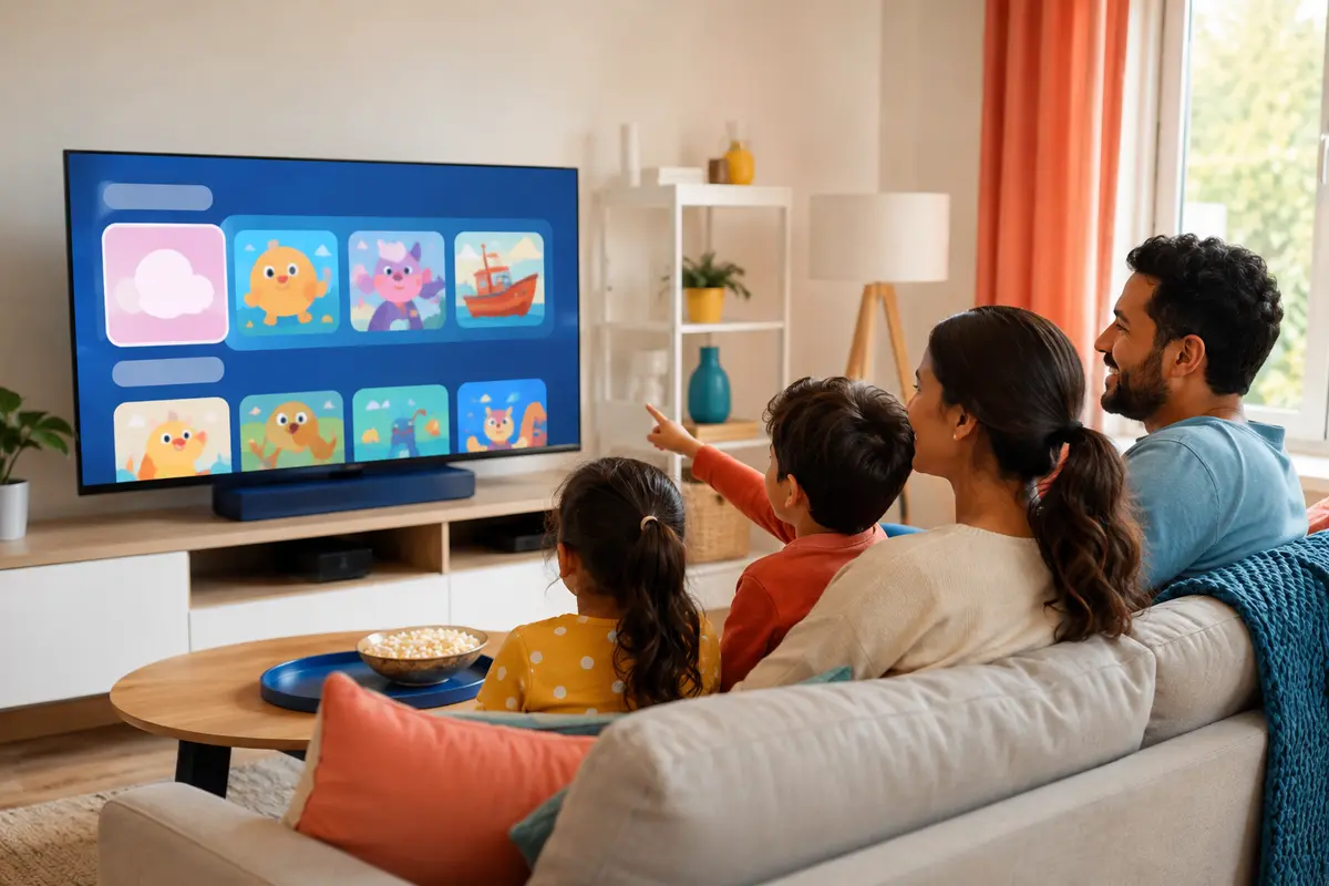 Parents and children choosing from an original family-friendly television interface